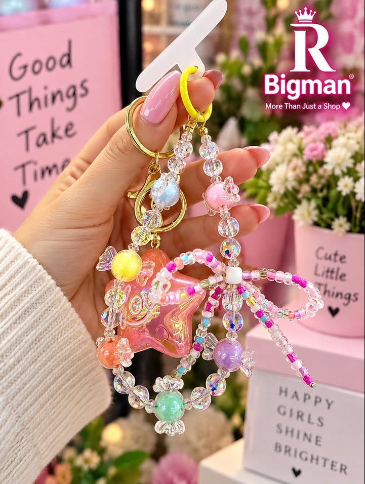 Cute Beaded Charms Keychain – Colorful Crystal Beads & Star Charm