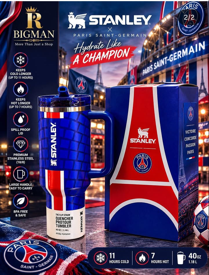Stanley x Paris Saint-Germain (PSG) 40oz Flip Straw Leak-Proof Stainless Steel Tumbler