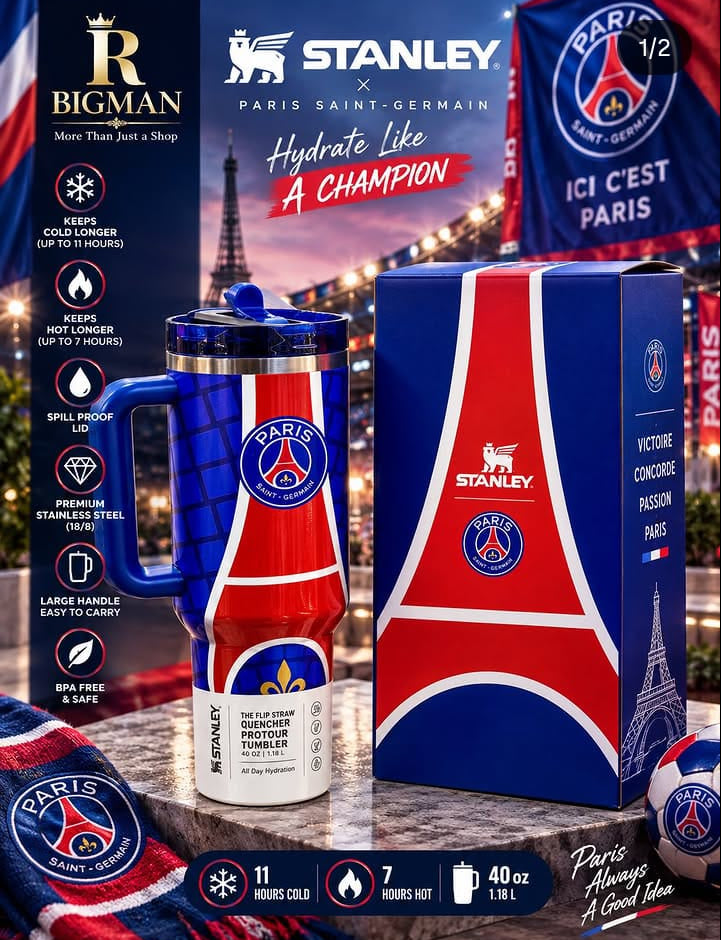 Stanley x Paris Saint-Germain (PSG) 40oz Flip Straw Leak-Proof Stainless Steel Tumbler
