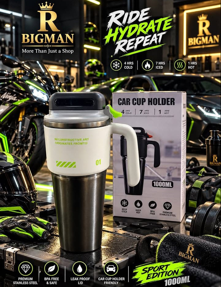 Bigman 1000ML Leak Proof Stainless Steel Tumbler – Premium Hot & Cold Car Cup Holder Friendly Travel Tumbler
