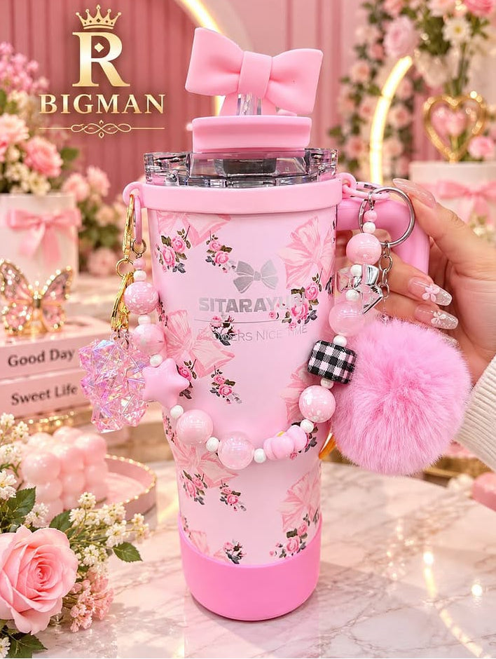 Bigman Floral Charm Tumbler with Cute Accessories