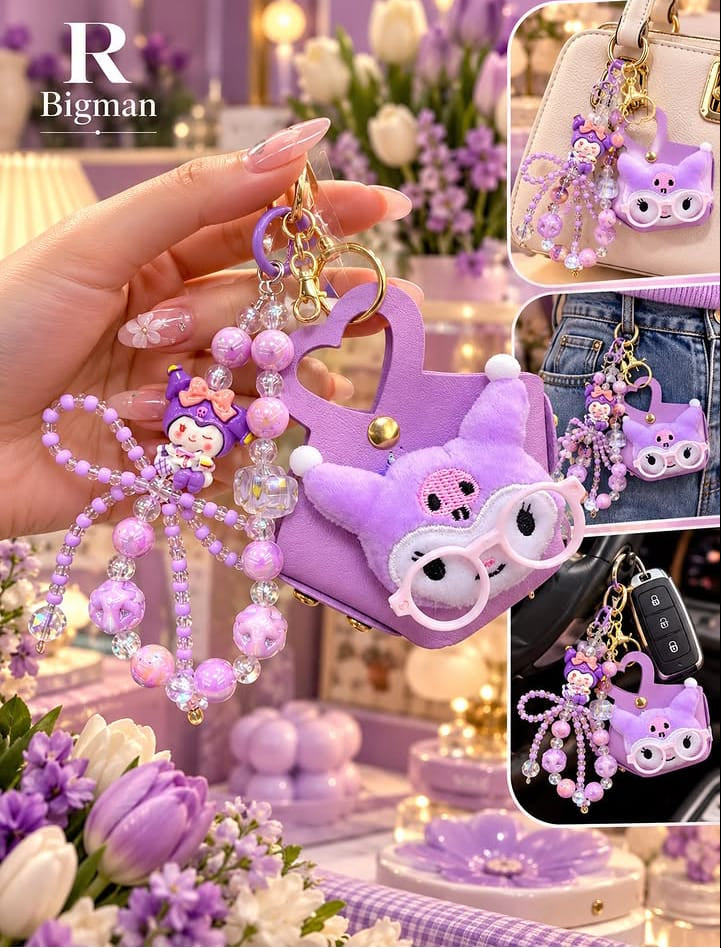 Cute Mobile & Bag Charm Keychain – Beaded Cartoon Charm