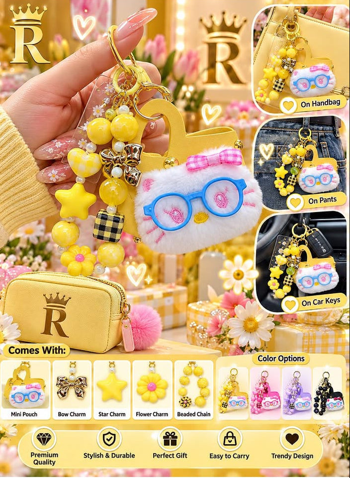 Cute Mobile & Bag Charm Keychain – Beaded Cartoon Charm