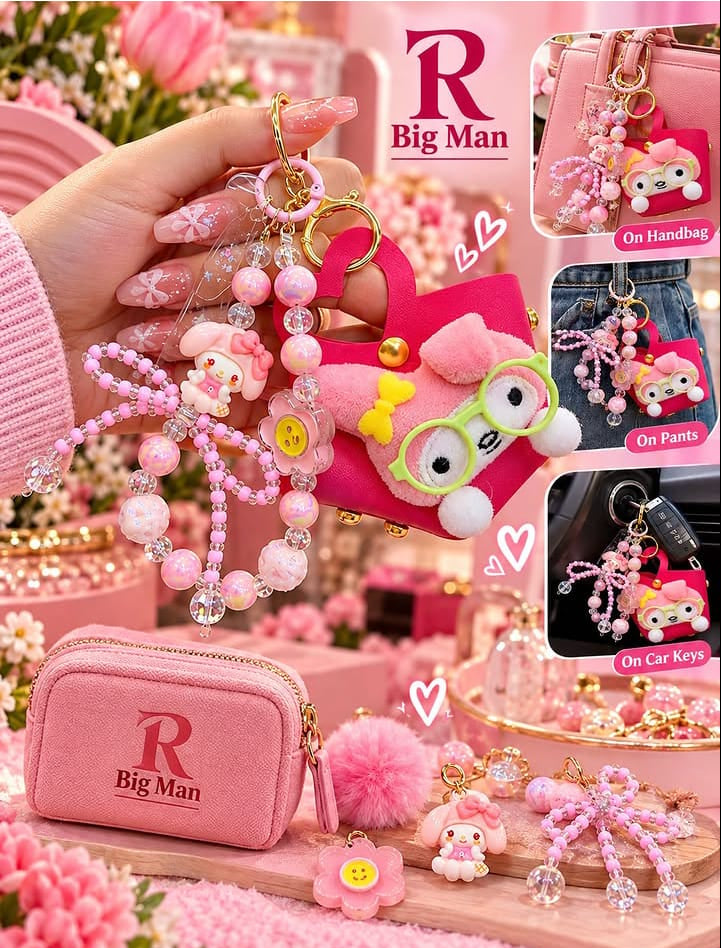 Cute Mobile & Bag Charm Keychain – Beaded Cartoon Charm