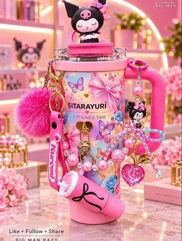 Sitarayuri Kuromi Pink Leak-Proof Stainless Steel Tumbler with Handle & Cute Accessories