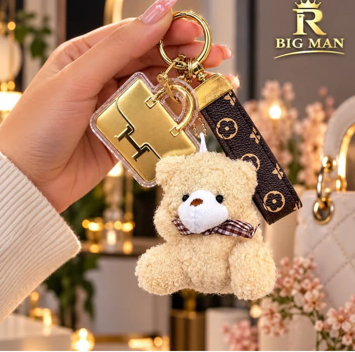 Cute Teddy Bear Keychain with Heart Charm