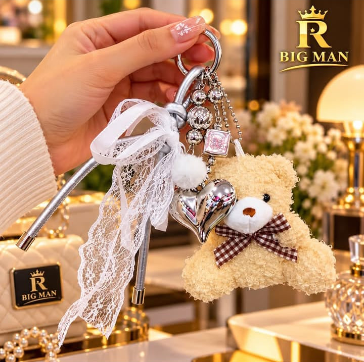 Cute Teddy Bear Keychain with Heart Charm
