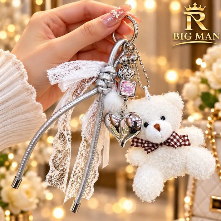 Cute Teddy Bear Keychain with Heart Charm
