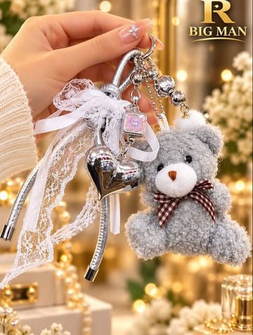 Cute Teddy Bear Keychain with Heart Charm