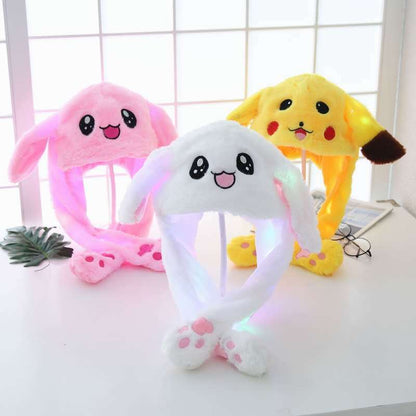 BIGMAN premium Glow Bunny LED Plush Hat – Light Up Moving Rabbit Ear Cap, Soft Plush Kawaii Bunny Hat for Kids, Girls & Party Fun