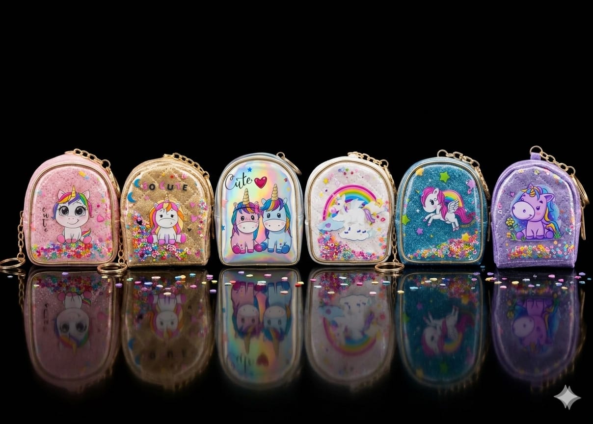 Bigman Unicorn GlitterPop Mini Pouch Keychain – Glitter Unicorn Coin Purse for Girls & Kids