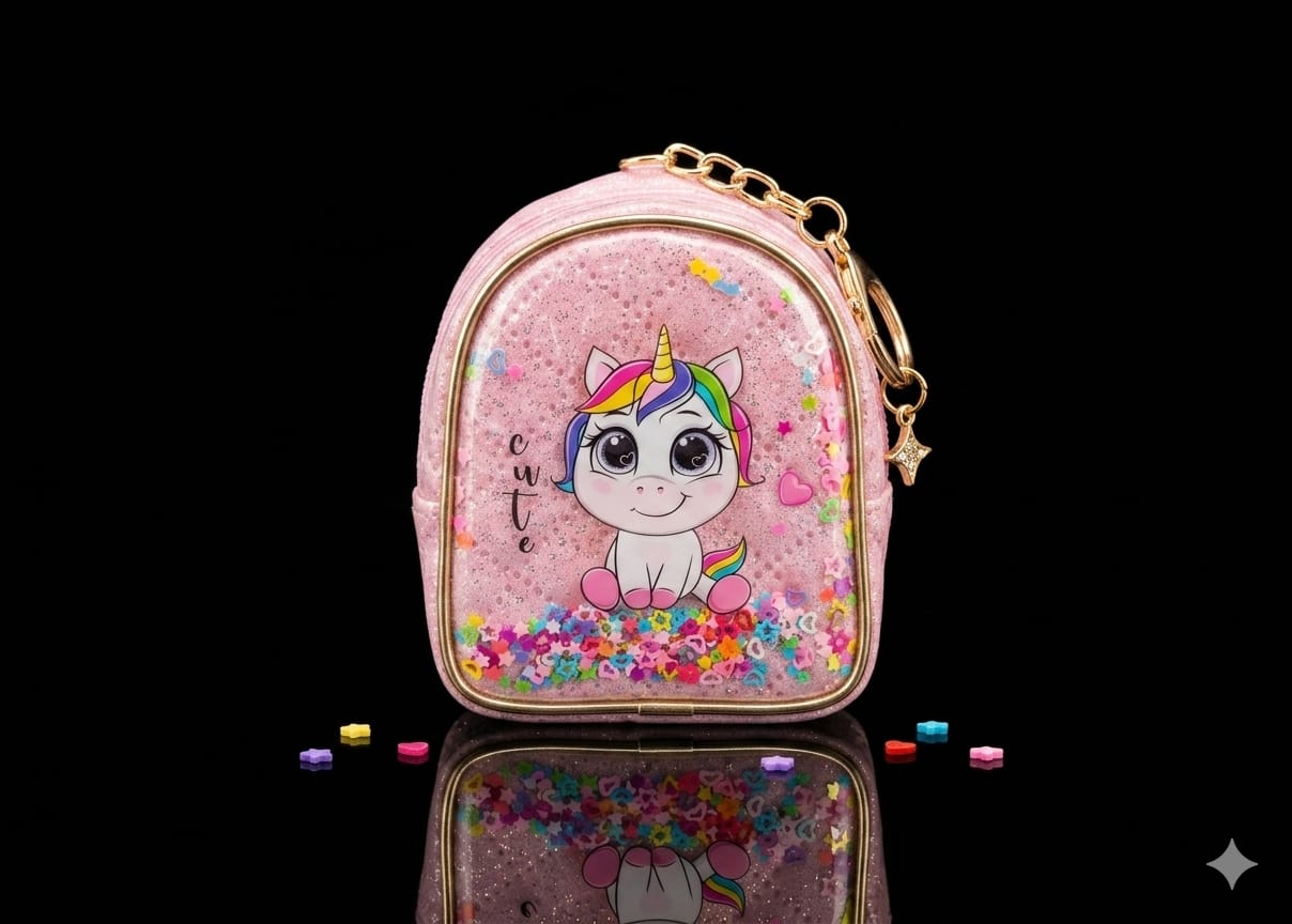 Bigman Unicorn GlitterPop Mini Pouch Keychain – Glitter Unicorn Coin Purse for Girls & Kids