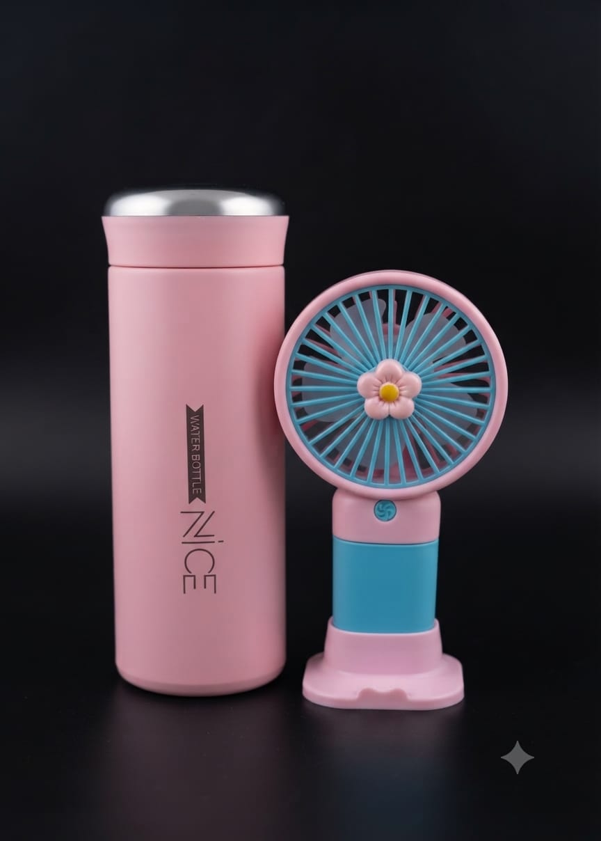 Bigman Insulated Stainless Steel Water Bottle & Portable Mini Fan Gift Set | Hot & Cold Combo