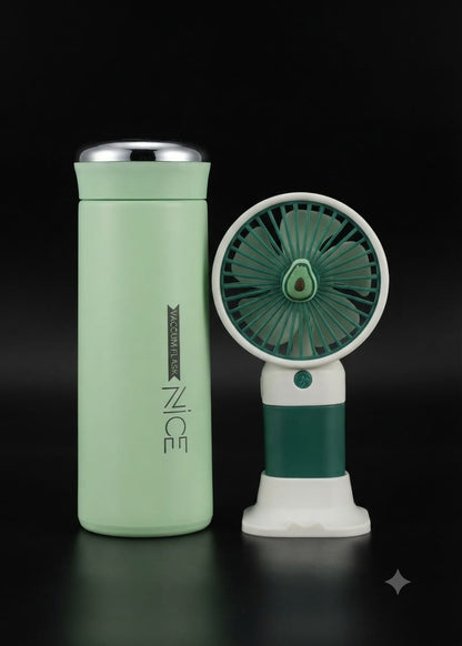 Bigman Insulated Stainless Steel Water Bottle & Portable Mini Fan Gift Set | Hot & Cold Combo