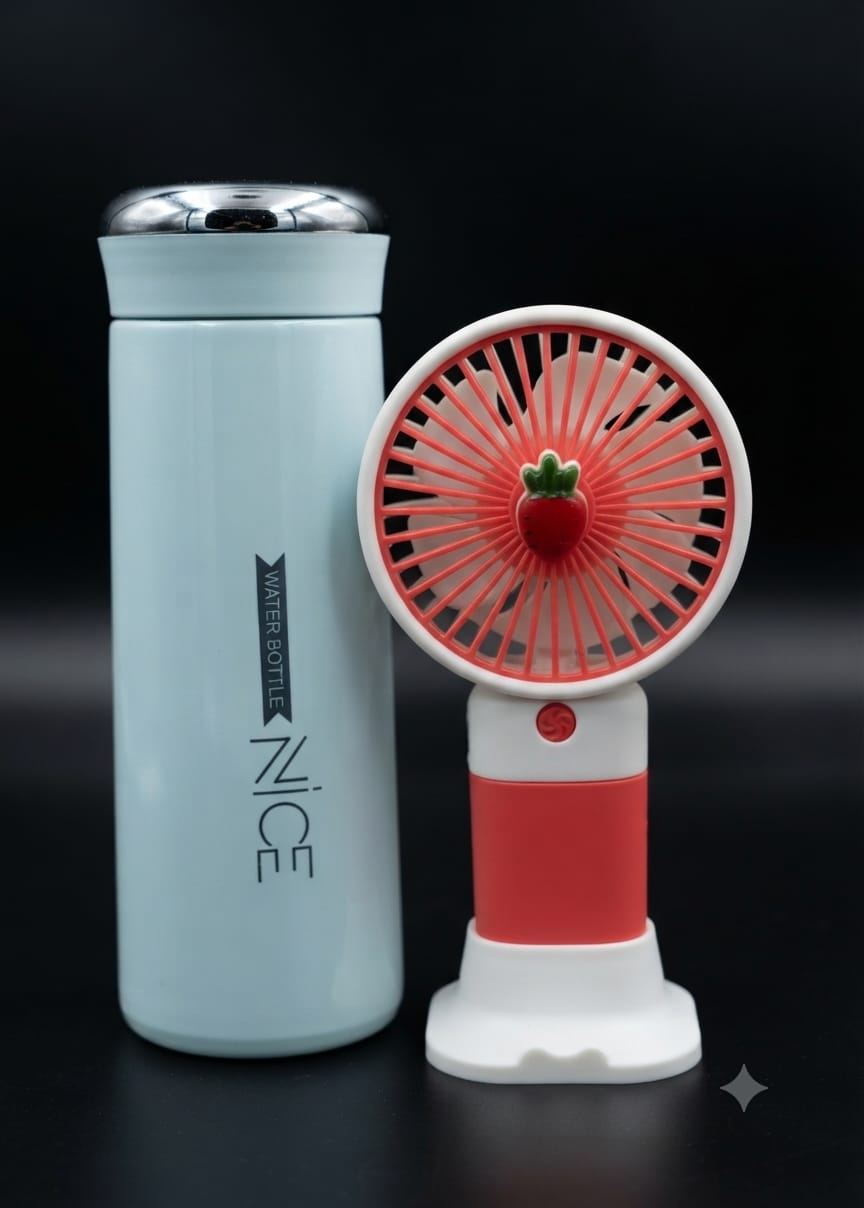 Bigman Insulated Stainless Steel Water Bottle & Portable Mini Fan Gift Set | Hot & Cold Combo