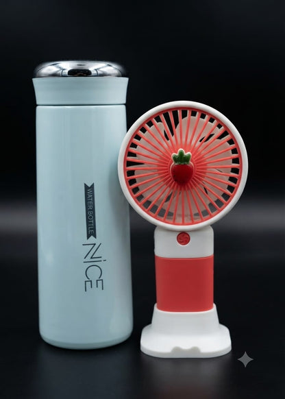 Bigman Insulated Stainless Steel Water Bottle & Portable Mini Fan Gift Set | Hot & Cold Combo