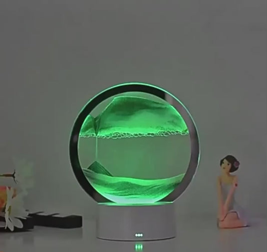 BIGMAN Round LED Table Lamp with Quicksand 3D Dynamic Glass Night Light for Living Room