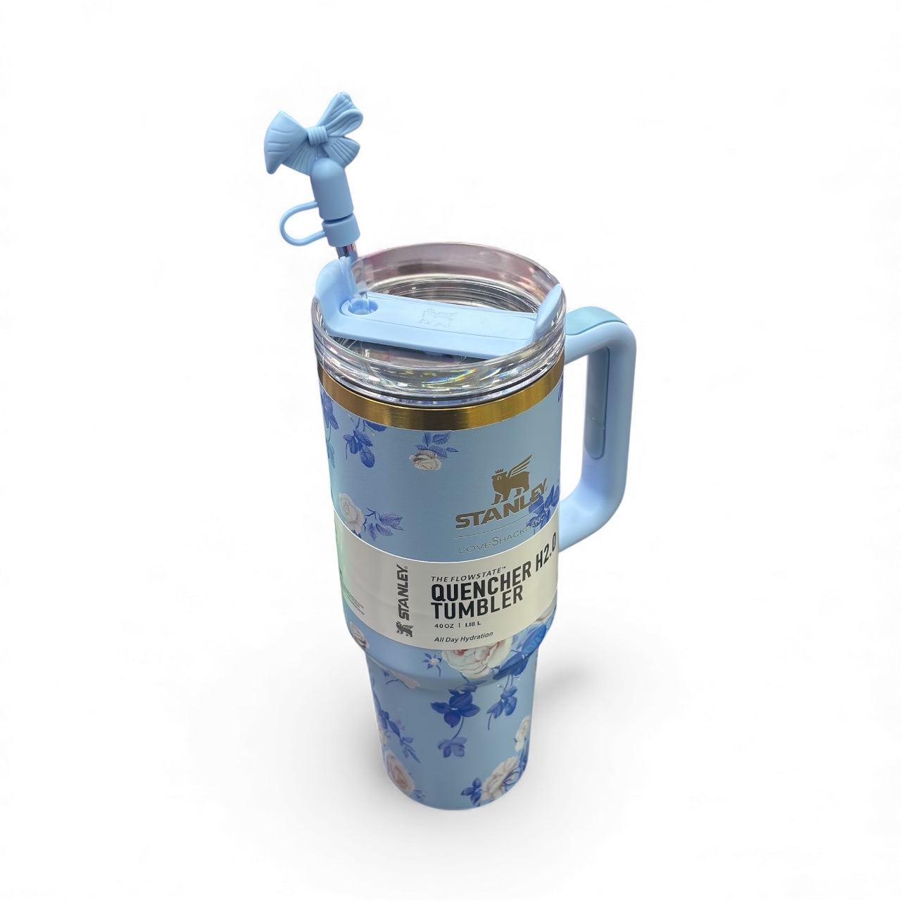 BIGMAN Blue Blossom Floral Stanley Quencher Tumbler 40oz