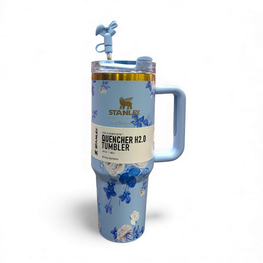 BIGMAN Blue Blossom Floral Stanley Quencher Tumbler 40oz