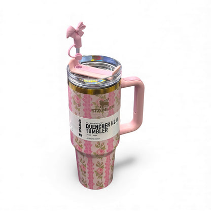 BIGMAN Pink Rose Stripe Stanley Quencher Tumbler 40oz