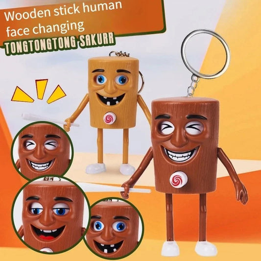 Bigman FunFace Wooden Figure – Funny Face Changing Cartoon Keychain Toy for Kids & Desk Decoration