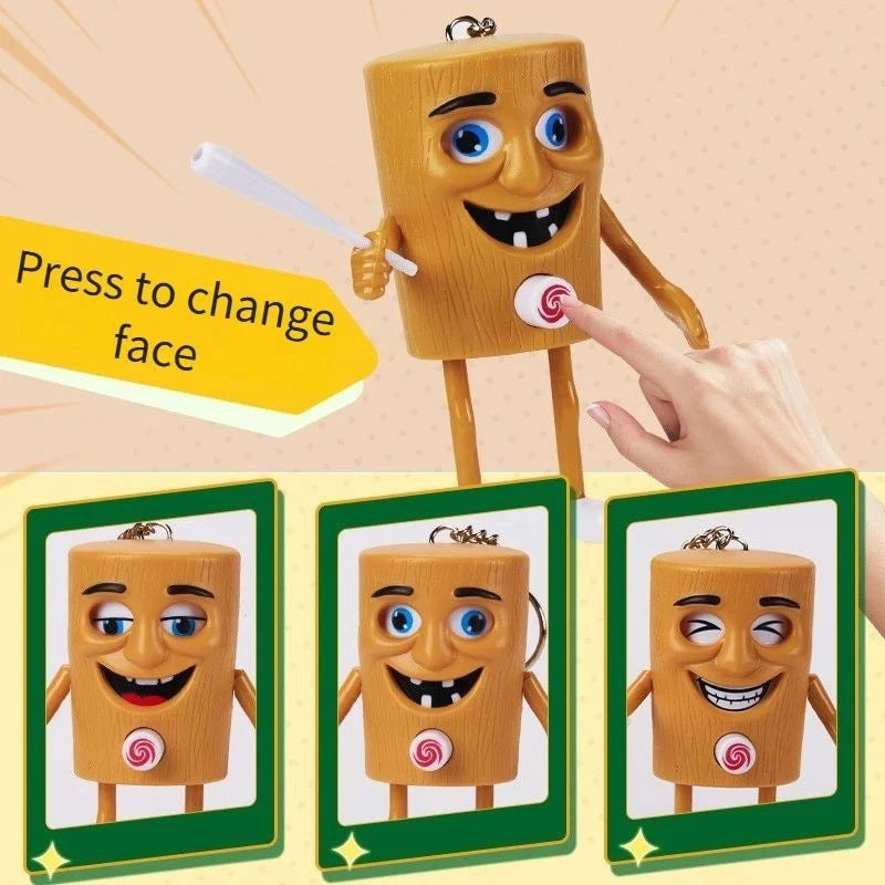 Bigman FunFace Wooden Figure – Funny Face Changing Cartoon Keychain Toy for Kids & Desk Decoration