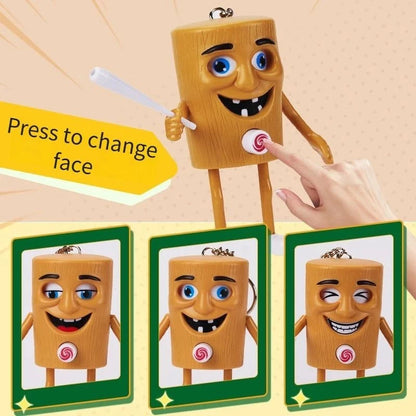 Bigman FunFace Wooden Figure – Funny Face Changing Cartoon Keychain Toy for Kids & Desk Decoration