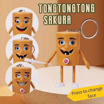 Bigman FunFace Wooden Figure – Funny Face Changing Cartoon Keychain Toy for Kids & Desk Decoration