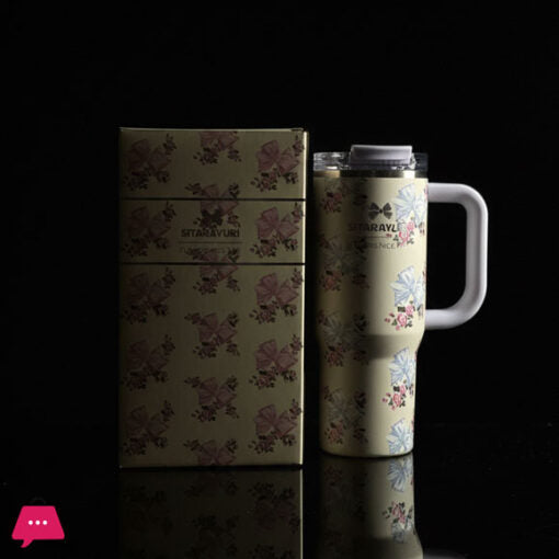 BIGMAN premium Sitaarayuri Floral Bow Tumbler – Premium Insulated Stainless Steel Travel Mug with Handle & Straw 30oz